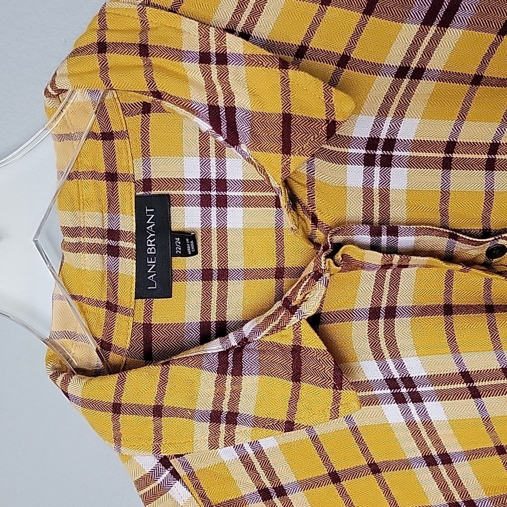 Lane Bryant Plus Size 22/24 Yellow Plaid Button Front Long Sleeve Top - Picture 3 of 11